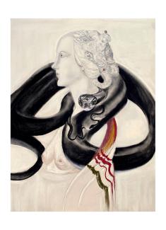 DRAWING by visiting artist Andrea Hornick of female figure with snake