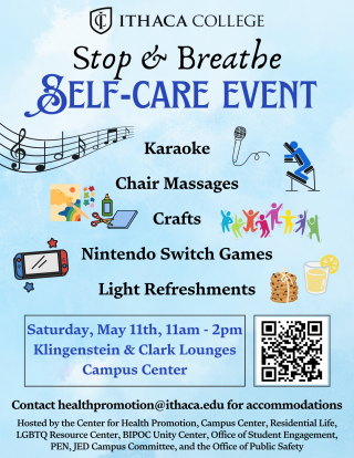 IC campus partners host end-of-year Stop & Breathe Self-Care Event in Campus Center