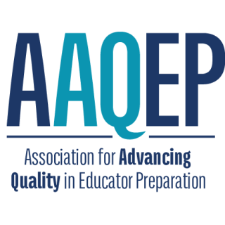 This is the logo for the Association for Advancing Quality in Educator Preparation. It has the letters AAQEP with the full name written underneath.