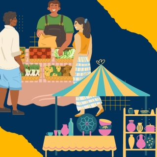 illustration of people shopping at a food stall