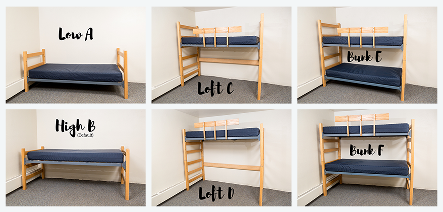 Ithaca College, Adjustable Height Bed Frame Dorm