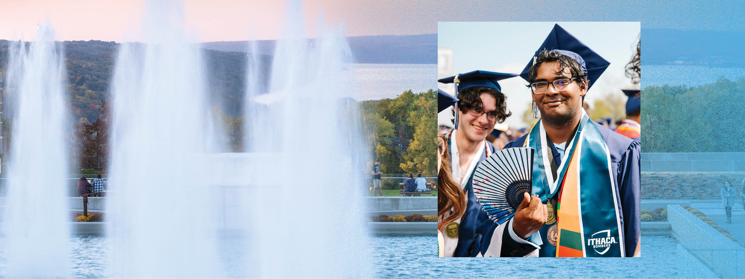 Student with the IC fountains in the background