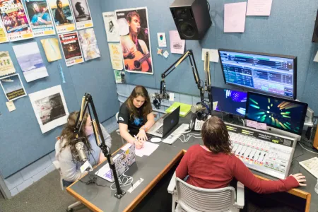 Ithaca College students work on WICB-FM radio