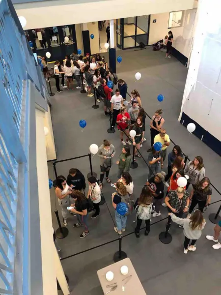 Crowd buying tickets