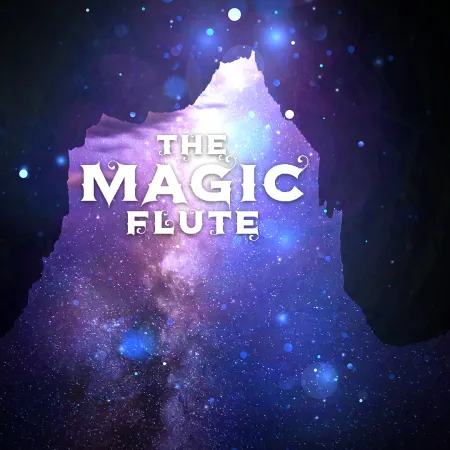 Opera title "The Magic Flute" against background of starry night