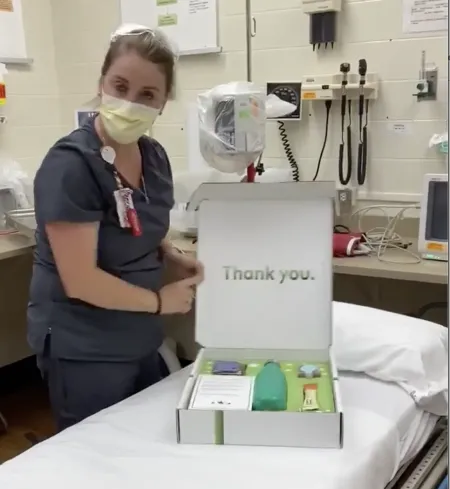 Frontline worker receiving Gratitude Box