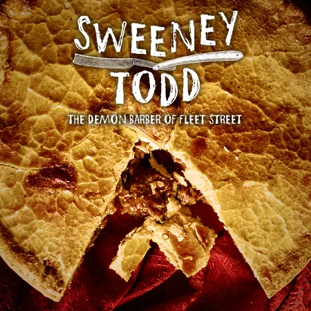 Play title "Sweeney Todd" against background  of apie 