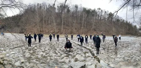 students in a field.