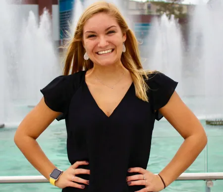 Ali Kelley in front of the Dillingham Fountains