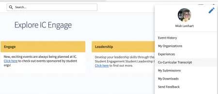 Screen shot of IC Engage menu