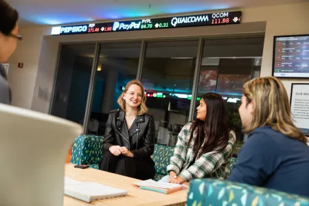 College students in conversation. 