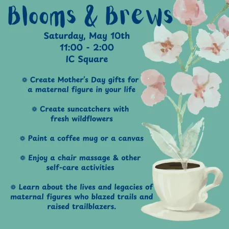 poster with description of Blooms & Brews event