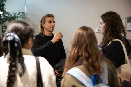 Dan talking with students