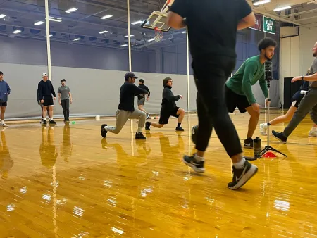 students practice stretching