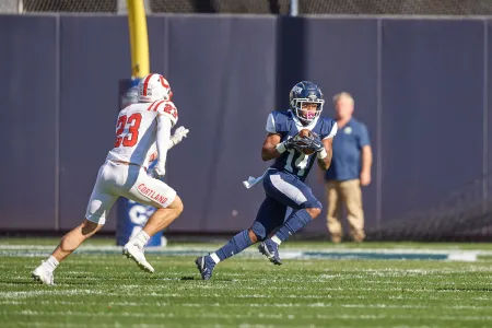 Football players on the field. 