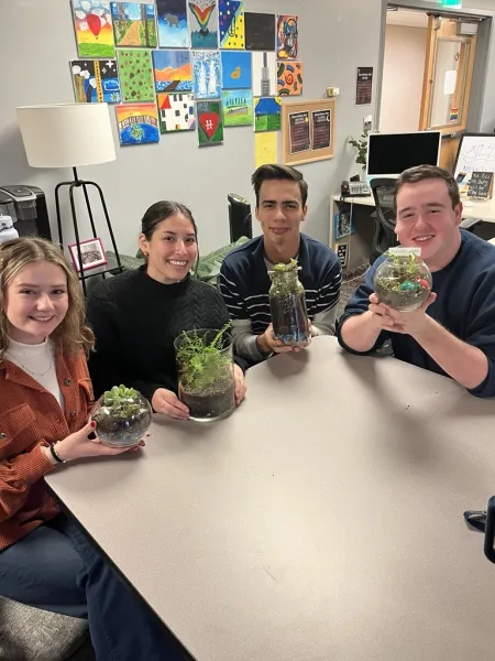 Four college students in the Student Activities Center
