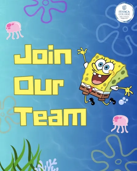 Spongebob floating next to the words Join Our Team