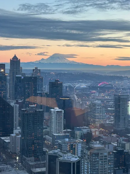 View from the Space Needle towards Mount Rainier