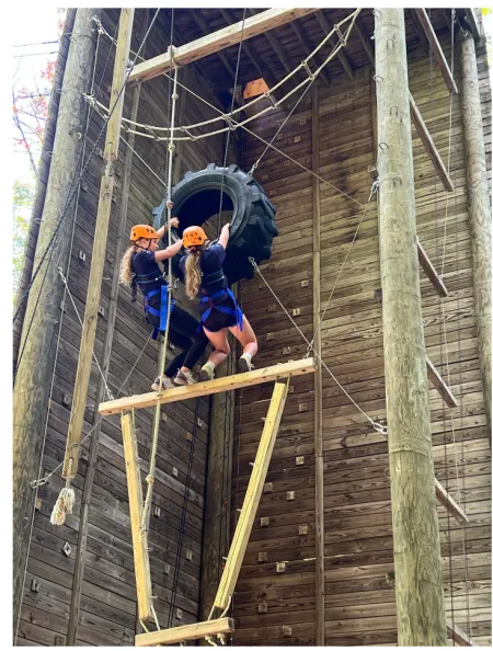 Students on an obstacle course