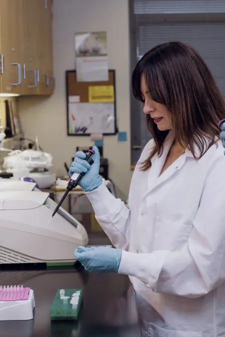 Kari Brossard Stoos in the lab at IC.