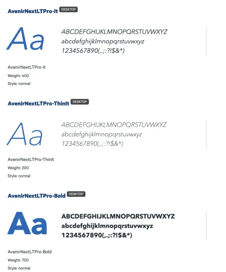 Examples of Avenir Next typeface
