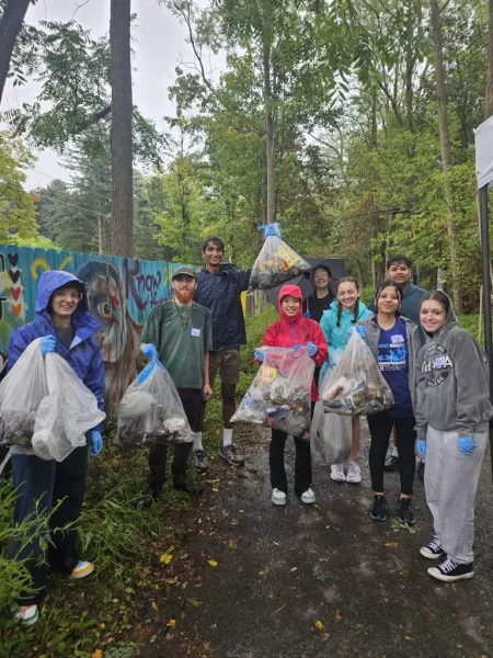 Students picking up trash