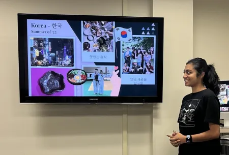 Student presenting an e-portfolio