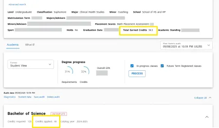 Visual example of the Course Registration Interface