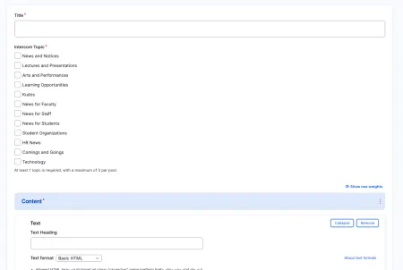 UI for adding a new Intercom Post
