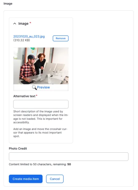 UI demo of uploading an image
