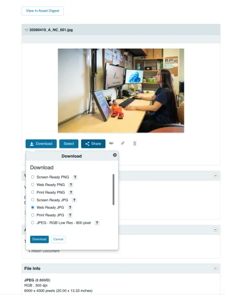 The user interface of  Widen, our Digital Asset Management Platform