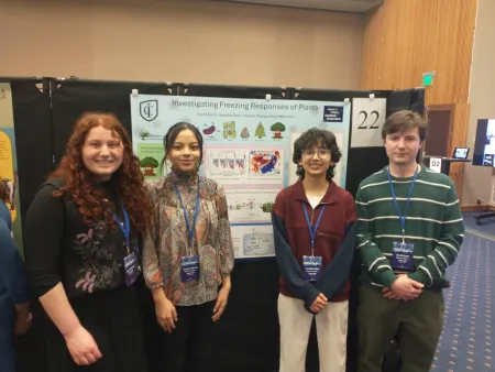 Anya Weinrieb '26, Pamela Sherpa '28, Aashika Shah '28 and David Scutt '27 presenting their research at Whalen Symposium