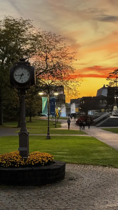 A college campus sunset.