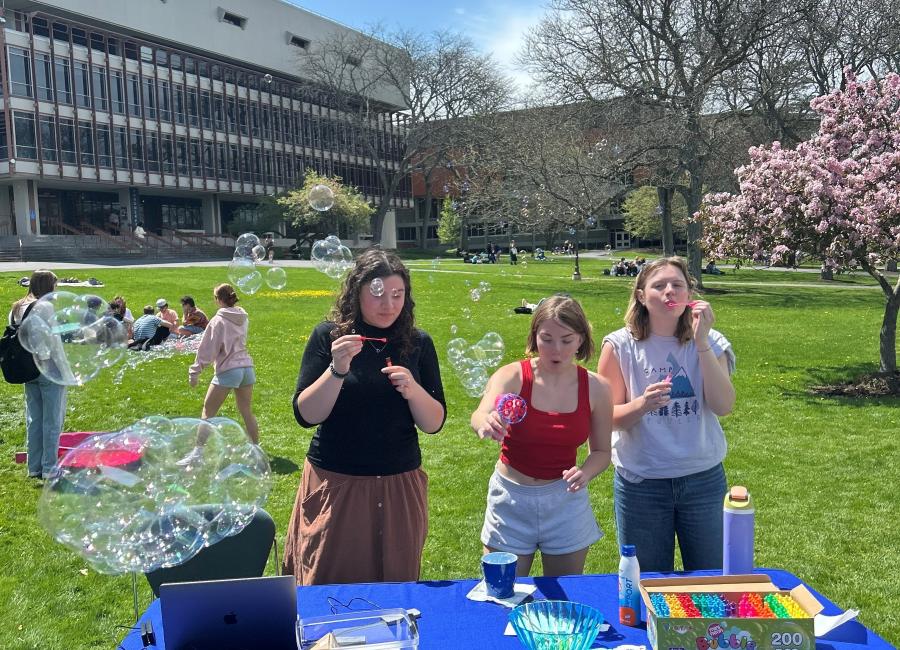 Students on the quad participating in Bubblefest