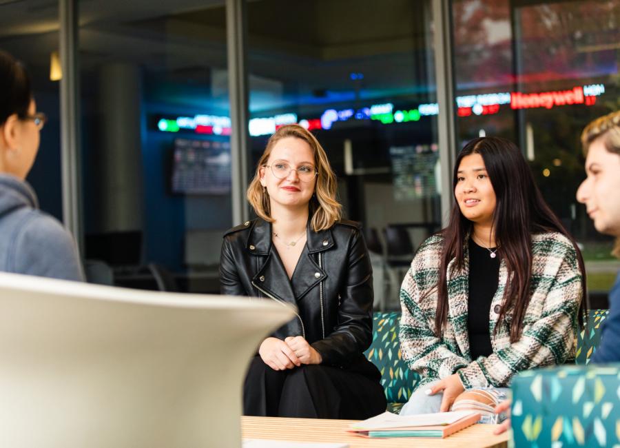 students chatting in one of our leisure spaces
