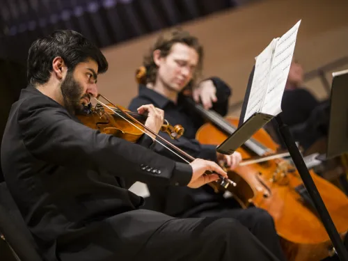 Young men playing cellos