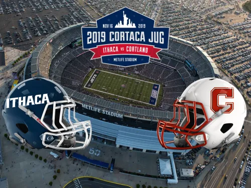 IC and Cortland football helmets