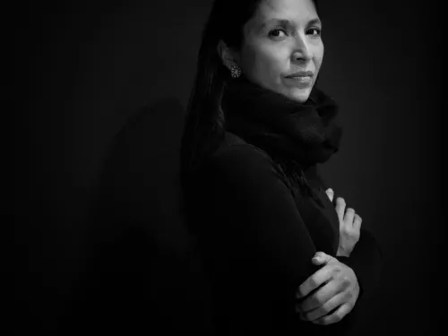 A black and white photo of a woman