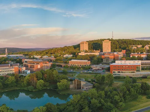 aerial photo of college campus