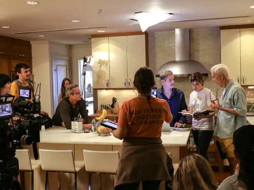 A television set featuring a kitchen