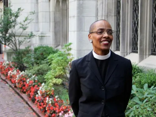woman outside church