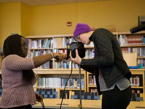Eden Strachan and a student