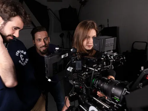 Students working with the RED camera