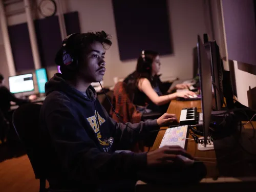 Student recording a video on computer