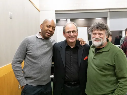 Employees of the College at a campus gathering