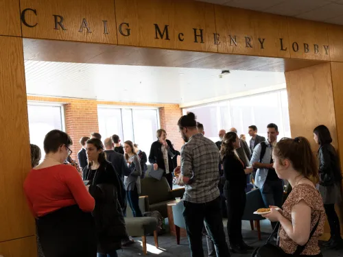 A reception in McHenry Lobby
