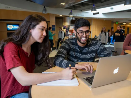 Students working at a laptop