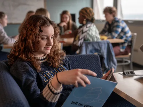 students working at tables
