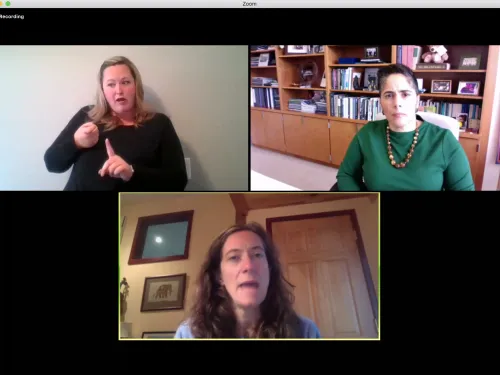 Zoom screen with three people speaking