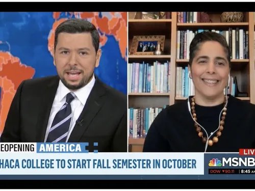 man interviewing woman on television